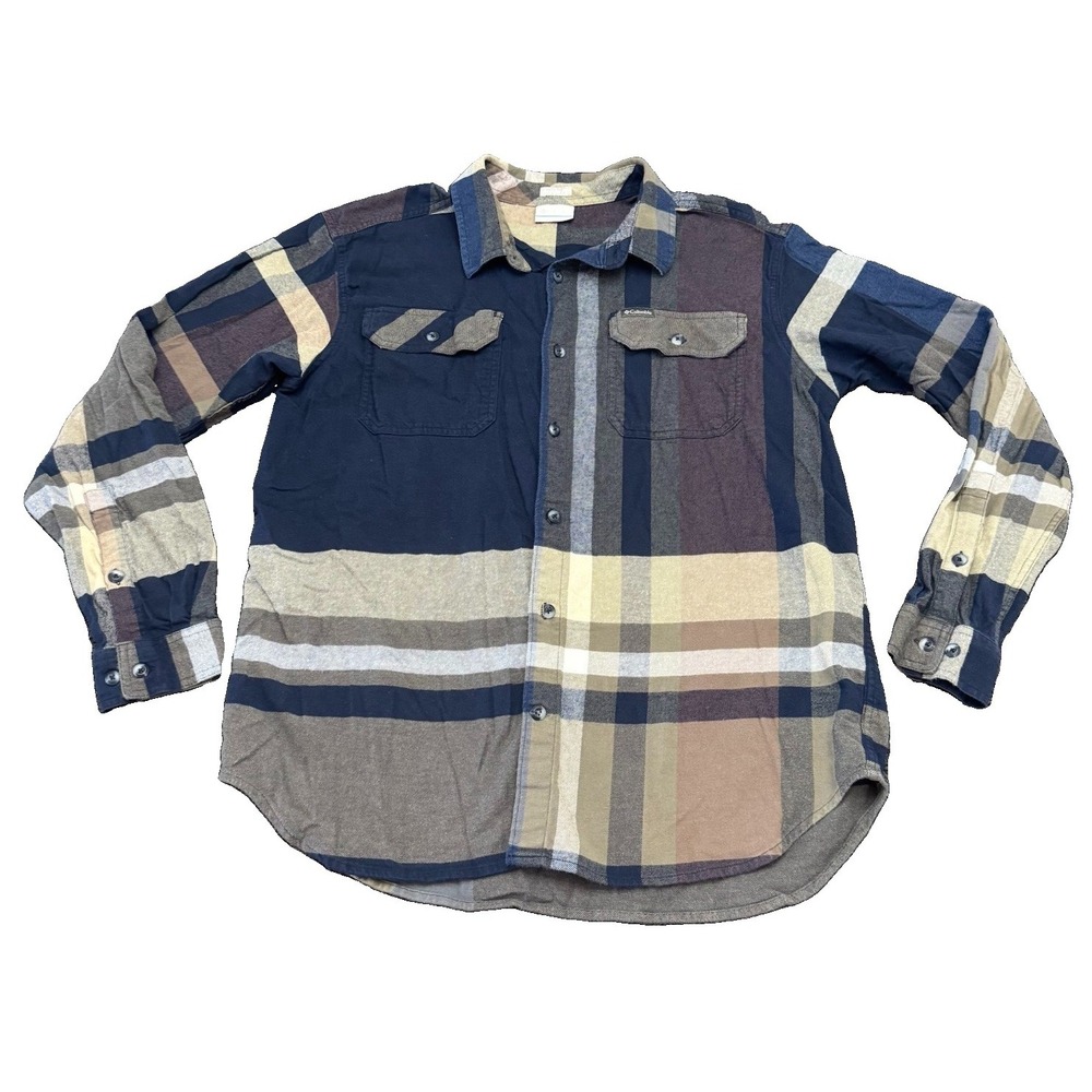 Columbia Button Down Flannel Long Sleeve Plaid Regular Fit Cotton Omni-Wick L